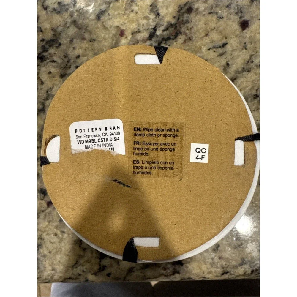 Pottery Barn Marble and Wood Coasters, Set of 4, Monogram “D”, 4